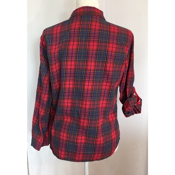 Victoria’s Secret Pink Red Navy Blue Plaid Button Up Pajama Sleep Shirt Medium - Picture 5 of 12